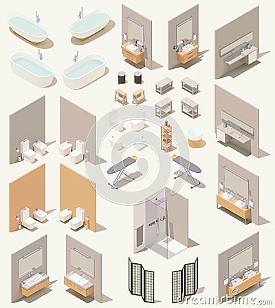 Vector isometric bathroom furniture and equipment Vector Illustration