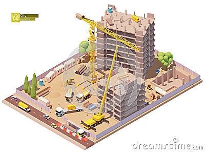 Vector isometric building construction site Vector Illustration