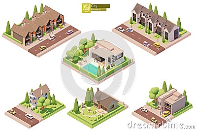 Vector isometric buildings, suburban houses Stock Photo