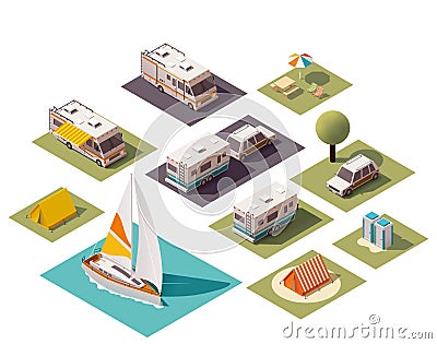 Vector isometric camping icons Vector Illustration