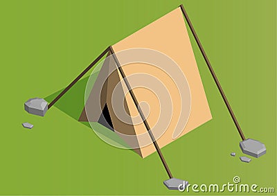 Vector isometric camping tent icon. Triangle orange tourist tent made in low poly style Vector Illustration