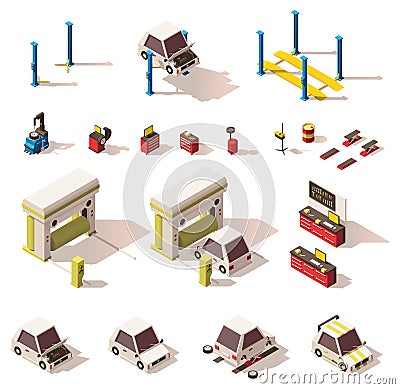 Vector isometric car service equipment set Vector Illustration