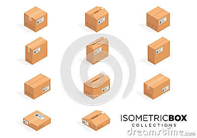 Vector isometric cardboard boxes. Box cardboard, box package, box packaging, box icon, box isolated illustration Vector Illustration