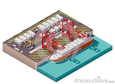 Vector isometric cargo port Vector Illustration