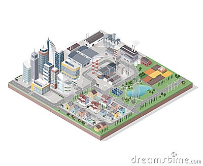 Vector isometric city with buildings Vector Illustration