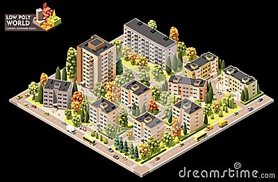 Vector isometric city residential area map Vector Illustration