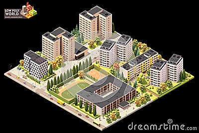 Vector isometric city residential area map Vector Illustration