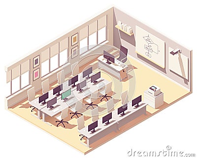 Vector isometric computer lab classroom Vector Illustration