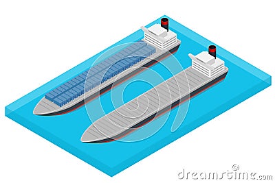 Vector isometric container ship at sea Vector Illustration