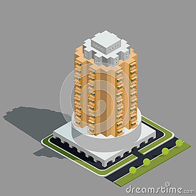 Vector isometric 3D illustration of modern urban building Vector Illustration