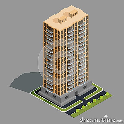 Vector isometric 3D illustration of modern urban building Vector Illustration