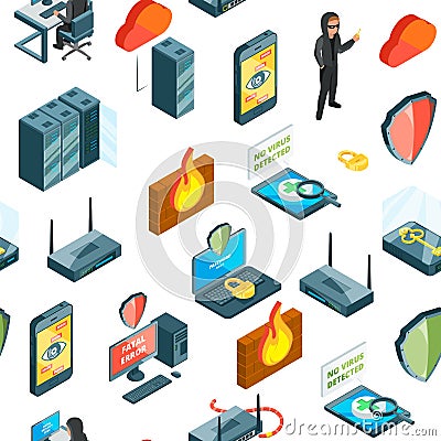 Vector isometric data and computer safety icons pattern or background illustration Vector Illustration