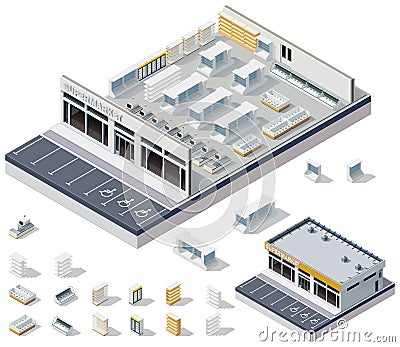 Vector isometric DIY supermarket interior plan Vector Illustration