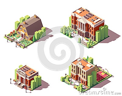 Vector isometric educational buildings set Vector Illustration