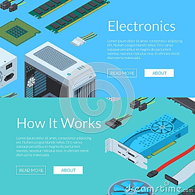 Vector isometric electronic devices horizontal web banners illustration Vector Illustration