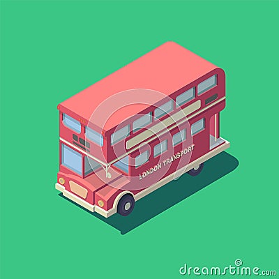 Vector isometric english bus icon. Red british double-decker bus. Vector Illustration
