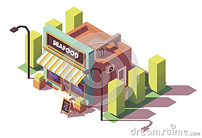 Vector isometric fish and seafood shop Vector Illustration