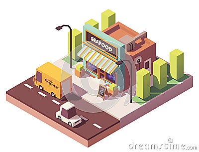 Vector isometric fish and seafood shop Vector Illustration