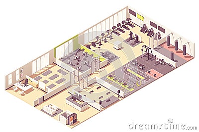 Vector isometric fitness club or gym interior Vector Illustration