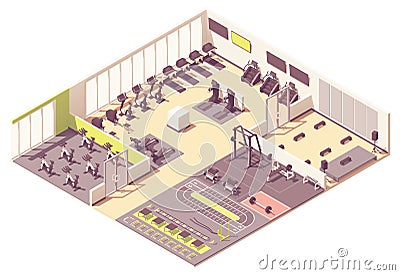 Vector isometric fitness club or gym interior Vector Illustration