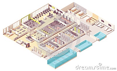 Vector isometric fitness club with swimming pool Vector Illustration