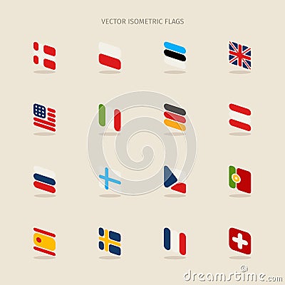 Vector isometric flags with rounded corners in simple style Vector Illustration
