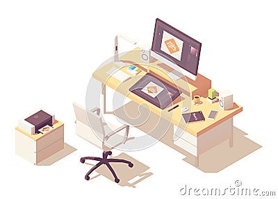 Vector isometric graphic designer workplace Vector Illustration