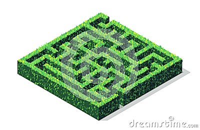 Vector Isometric Green Hedge Maze or Labyrinth Vector Illustration