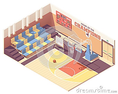 Vector isometric gymnasium basketball court Vector Illustration