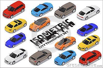 Vector isometric high quality transport set. Car icons Vector Illustration