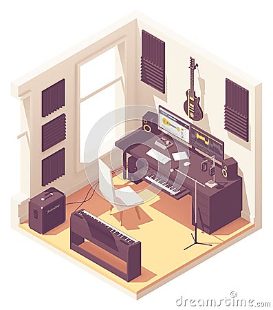 Vector isometric home music recording studio Vector Illustration