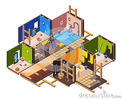 Vector isometric home renovation, repair set Vector Illustration