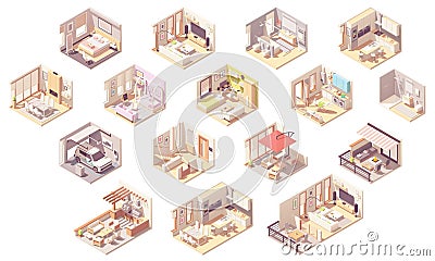 Vector isometric home rooms Vector Illustration