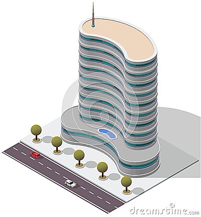 Vector Isometric Hotel Apartment Building Vector Illustration