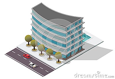 Vector Isometric Hotel Apartment Building Vector Illustration