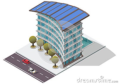 Vector Isometric Hotel Apartment Building Vector Illustration