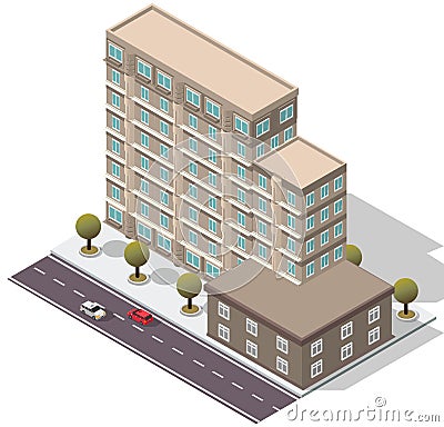 Vector Isometric Hotel Apartment Building Vector Illustration