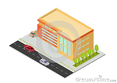 Vector isometric hotel, apartment, school, or skyscraper building Vector Illustration