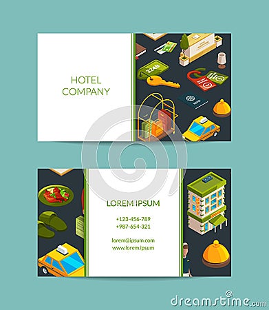 Vector isometric hotel icons business card set Vector Illustration