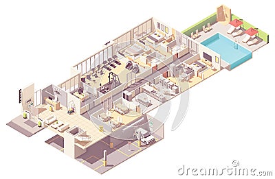 Vector isometric hotel interior Vector Illustration