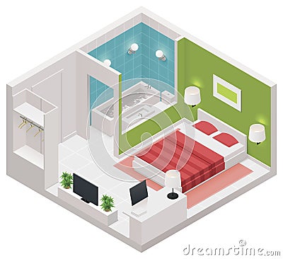 Vector isometric hotel room icon Vector Illustration