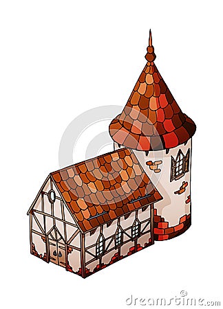 Vector isometric house. Old European house. Vector isolated object on white Vector Illustration