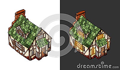 Vector isometric house. Old European mansion. Vector object with hover variant Vector Illustration