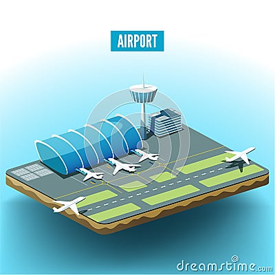 Vector isometric illustration of the airport with airplanes Vector Illustration