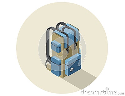 Vector isometric illustration of camping backpack Vector Illustration