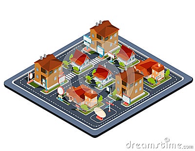 Vector isometric illustration residential quarter Vector Illustration