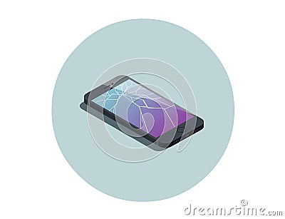 Vector isometric illustration of smartphone with broken screen. Vector Illustration