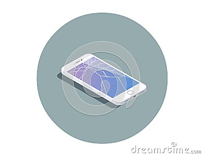 Vector isometric illustration of smartphone with broken screen. Vector Illustration