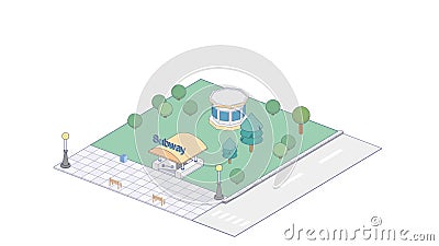 Vector Isometric infographic element or icon representing subway entrance. Subway entrance Stock Photo