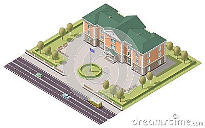 Vector isometric infographic element or university building. Flat illustration on white background Vector Illustration